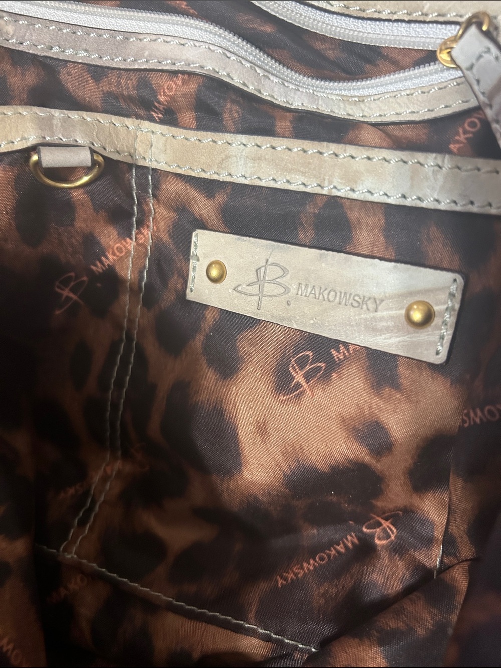 b. makowsky Beige and Light Gray Tie-Dye Leather Shoulder Bag with Gold Hardware - Picture 6 of 14